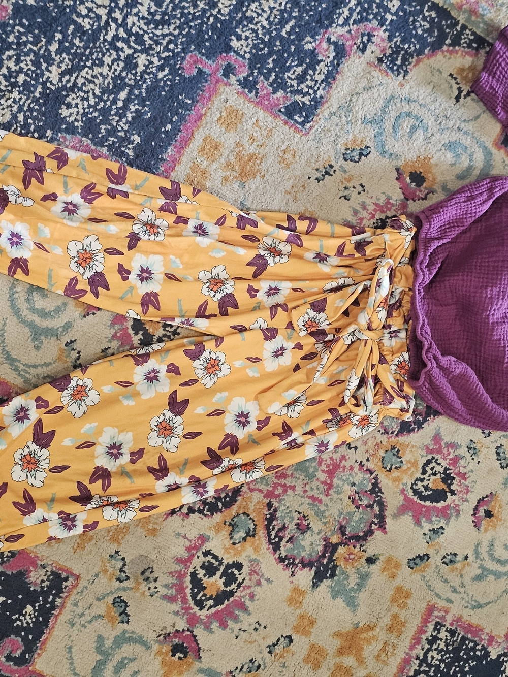 Floral Long Sleeve Crop Top in Yellow & Purple